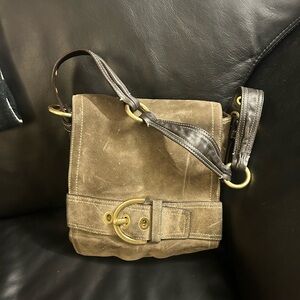 Coach Suede and Leather Satchel with Brass Accents